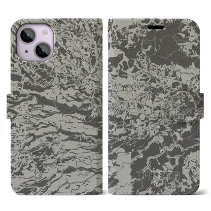 【竹田（大分県）】地図柄iPhoneケース（手帳タイプ）モノトーン・iPhone 14 用