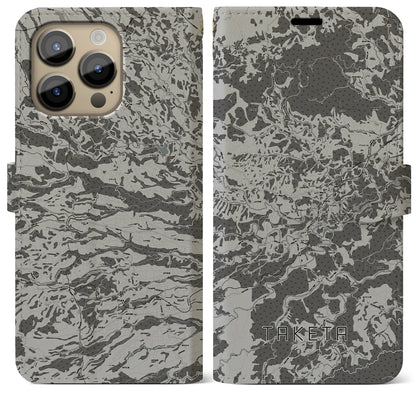 【竹田（大分県）】地図柄iPhoneケース（手帳タイプ）モノトーン・iPhone 14 Pro Max 用