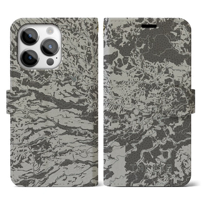 【竹田（大分県）】地図柄iPhoneケース（手帳タイプ）モノトーン・iPhone 14 Pro 用