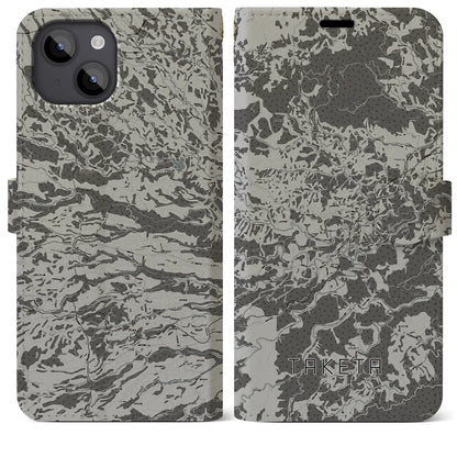 【竹田（大分県）】地図柄iPhoneケース（手帳タイプ）モノトーン・iPhone 14 Plus 用