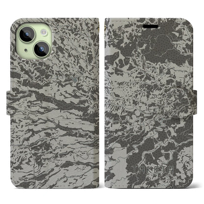 【竹田（大分県）】地図柄iPhoneケース（手帳タイプ）モノトーン・iPhone 15 用