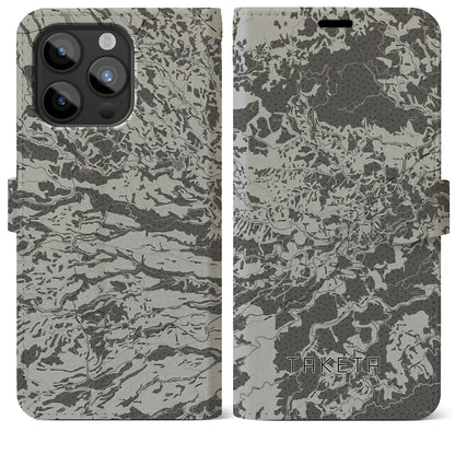 【竹田（大分県）】地図柄iPhoneケース（手帳タイプ）モノトーン・iPhone 15 Pro Max 用