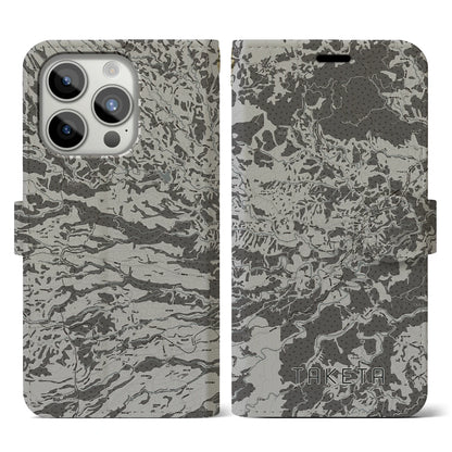 【竹田（大分県）】地図柄iPhoneケース（手帳タイプ）モノトーン・iPhone 15 Pro 用