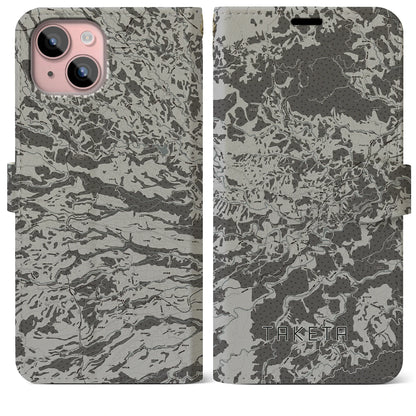 【竹田（大分県）】地図柄iPhoneケース（手帳タイプ）モノトーン・iPhone 15 Plus 用