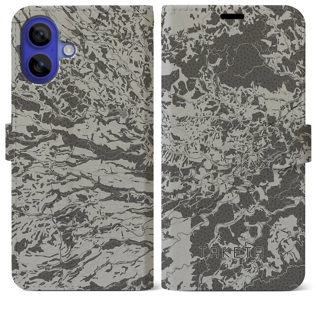 【竹田(大分県)】地図柄iPhoneケース(手帳タイプ)モノトーン・iPhone 16 Pro Max 用