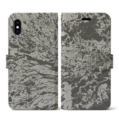 【竹田（大分県）】地図柄iPhoneケース（手帳タイプ）モノトーン・iPhone XS / X 用