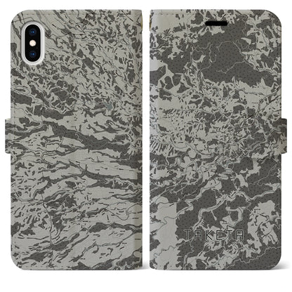 【竹田（大分県）】地図柄iPhoneケース（手帳タイプ）モノトーン・iPhone XS Max 用