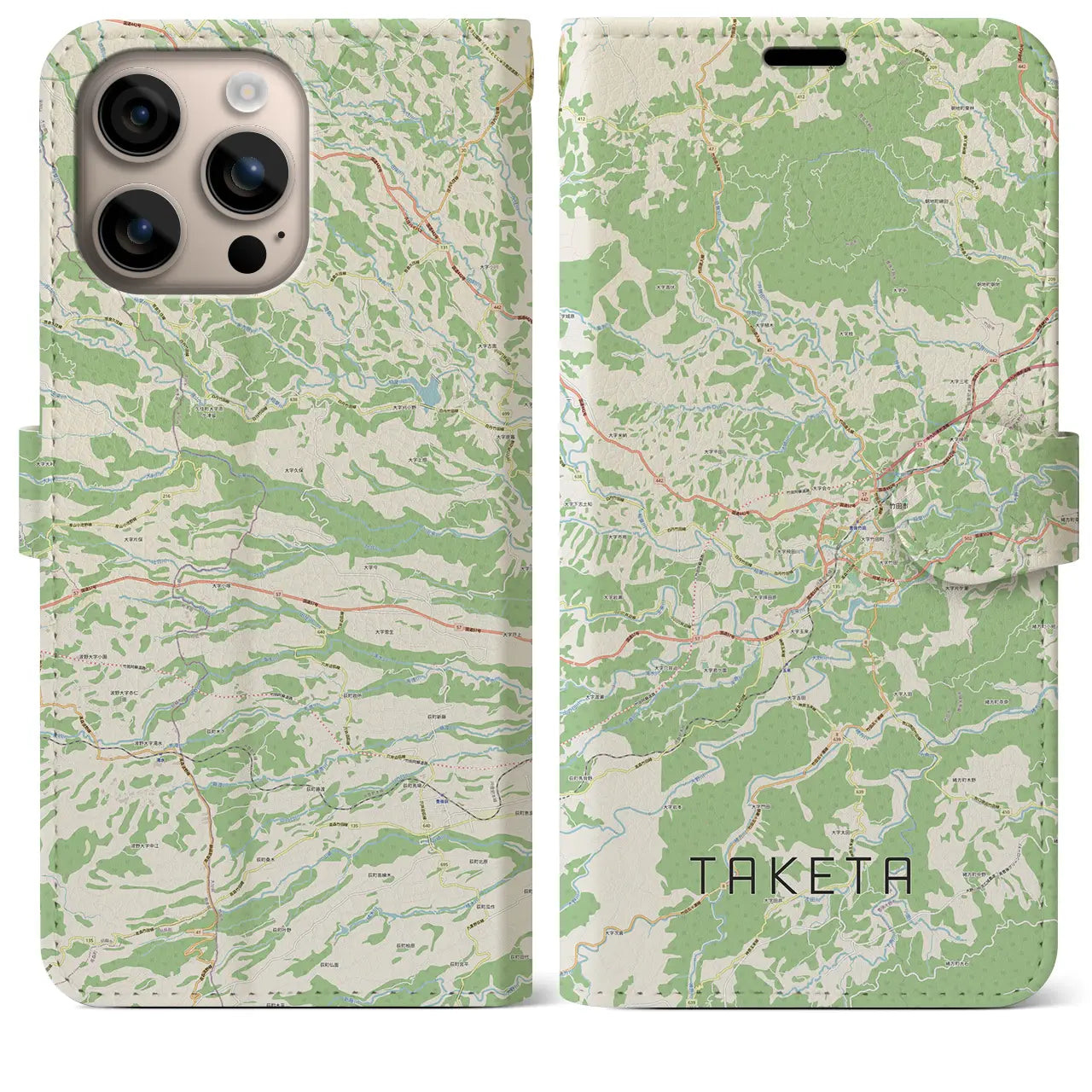 【竹田（大分県）】地図柄iPhoneケース（手帳タイプ）ナチュラル・iPhone 16 Plus 用