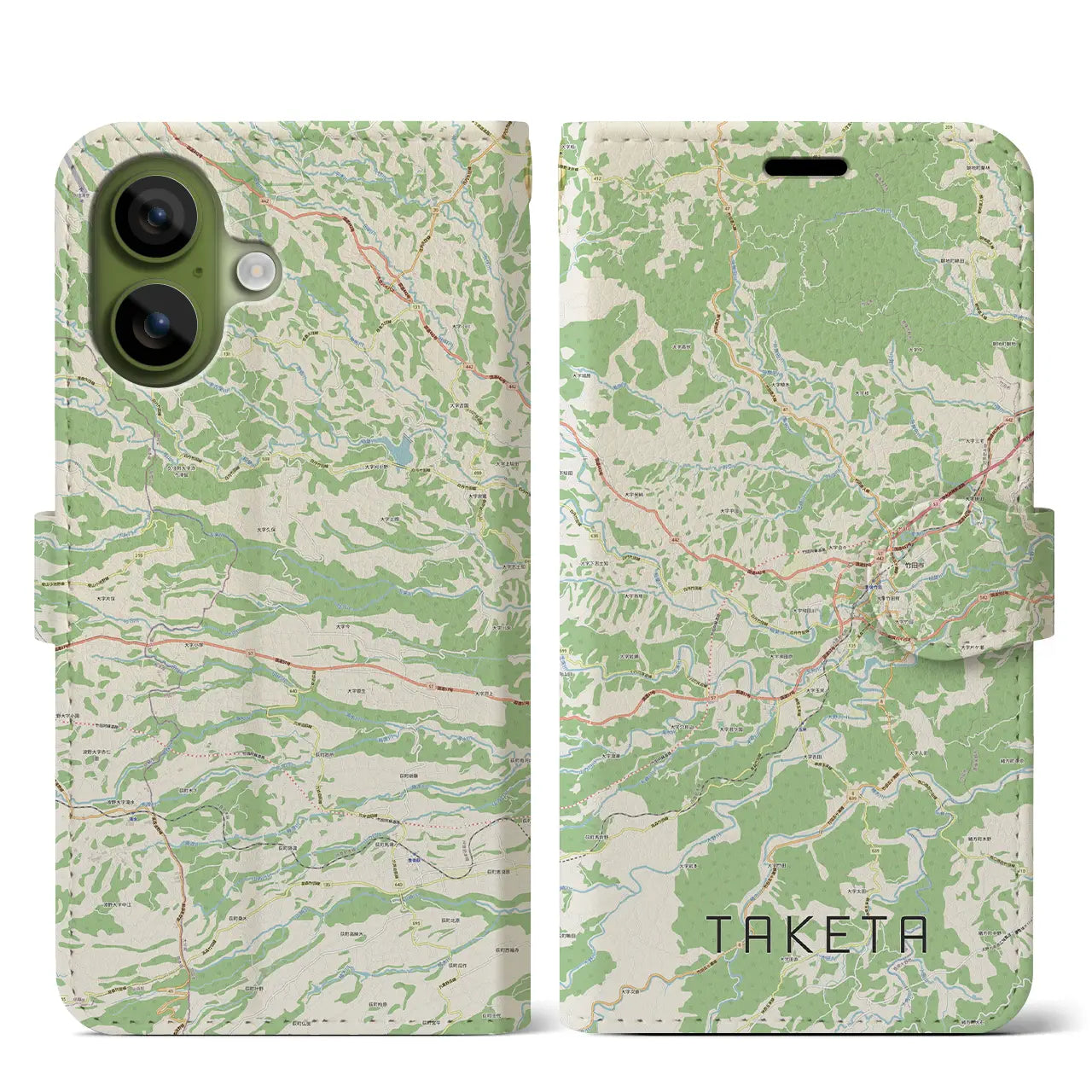 【竹田（大分県）】地図柄iPhoneケース（手帳タイプ）モノトーン・iPhone 17 Pro Max 用