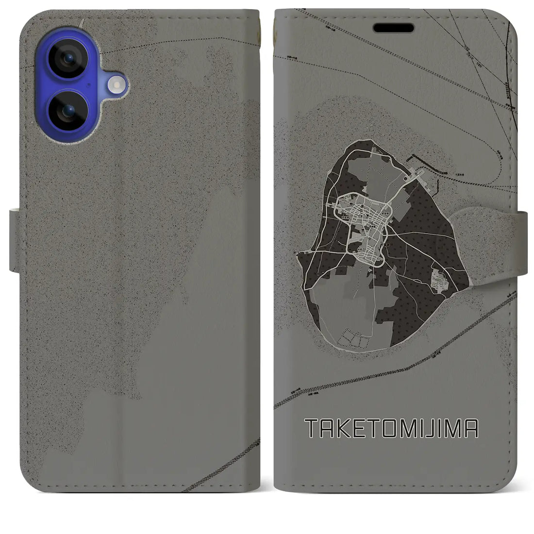 【竹富島(沖縄県)】地図柄iPhoneケース(手帳タイプ)モノトーン・iPhone 16 Pro Max 用
