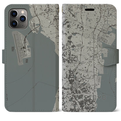 【武豊（愛知県）】地図柄iPhoneケース（手帳タイプ）モノトーン・iPhone 11 Pro Max 用