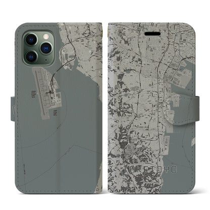 【武豊（愛知県）】地図柄iPhoneケース（手帳タイプ）モノトーン・iPhone 11 Pro 用