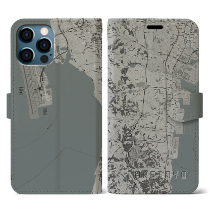 【武豊（愛知県）】地図柄iPhoneケース（手帳タイプ）モノトーン・iPhone 12 / 12 Pro 用