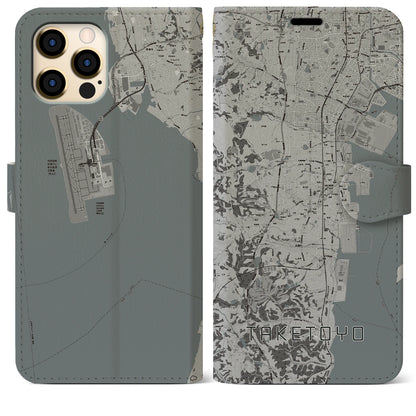 【武豊（愛知県）】地図柄iPhoneケース（手帳タイプ）モノトーン・iPhone 12 Pro Max 用