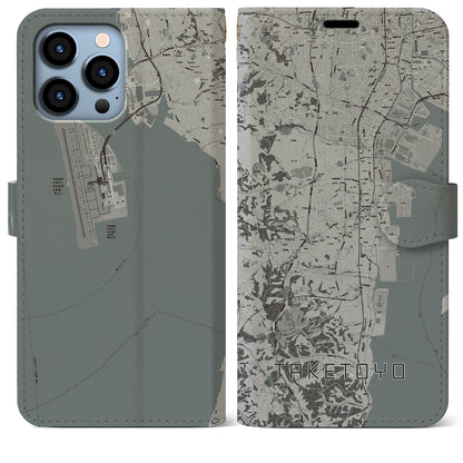 【武豊（愛知県）】地図柄iPhoneケース（手帳タイプ）モノトーン・iPhone 13 Pro Max 用