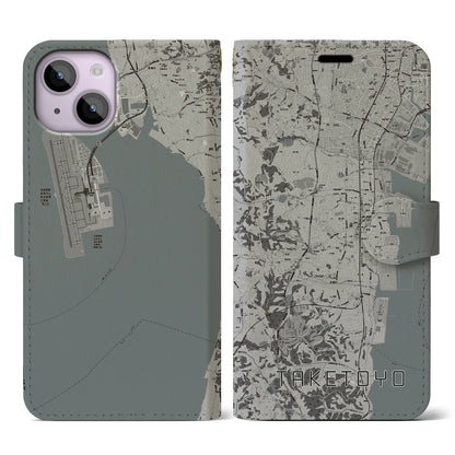 【武豊（愛知県）】地図柄iPhoneケース（手帳タイプ）モノトーン・iPhone 14 用