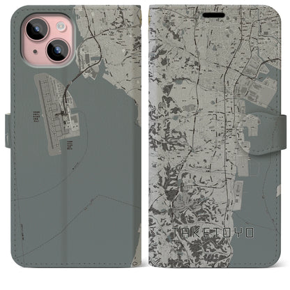 【武豊（愛知県）】地図柄iPhoneケース（手帳タイプ）モノトーン・iPhone 15 Plus 用