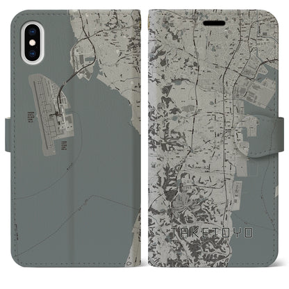 【武豊（愛知県）】地図柄iPhoneケース（手帳タイプ）モノトーン・iPhone XS Max 用