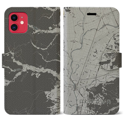 【滝川（北海道）】地図柄iPhoneケース（手帳タイプ）モノトーン・iPhone 11 用