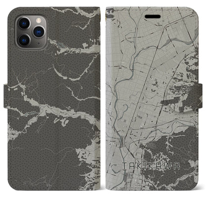 【滝川（北海道）】地図柄iPhoneケース（手帳タイプ）モノトーン・iPhone 11 Pro Max 用