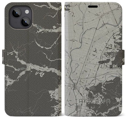 【滝川（北海道）】地図柄iPhoneケース（手帳タイプ）モノトーン・iPhone 14 Plus 用