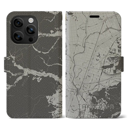 【滝川（北海道）】地図柄iPhoneケース（手帳タイプ）モノトーン・iPhone 16 用