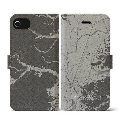 【滝川（北海道）】地図柄iPhoneケース（手帳タイプ）モノトーン・iPhone SE（第3 / 第2世代） / 8 / 7 / 6s / 6 用