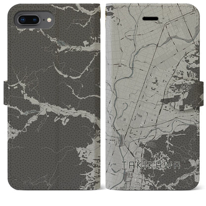 【滝川（北海道）】地図柄iPhoneケース（手帳タイプ）モノトーン・iPhone 8Plus /7Plus / 6sPlus / 6Plus 用