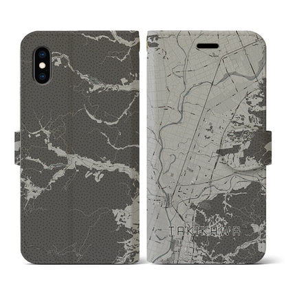 【滝川（北海道）】地図柄iPhoneケース（手帳タイプ）モノトーン・iPhone XS / X 用