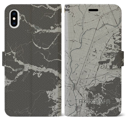 【滝川（北海道）】地図柄iPhoneケース（手帳タイプ）モノトーン・iPhone XS Max 用