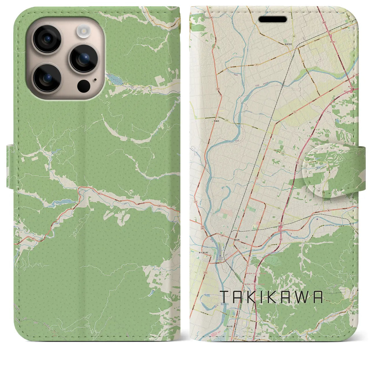 【滝川（北海道）】地図柄iPhoneケース（手帳タイプ）ナチュラル・iPhone 16 Plus 用