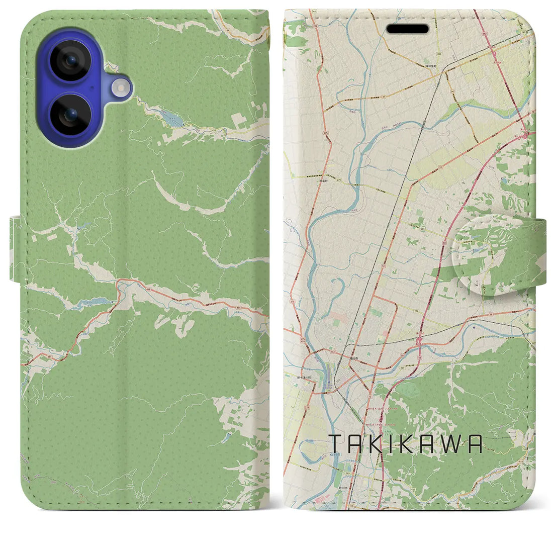 【滝川（北海道）】地図柄iPhoneケース（手帳タイプ）ナチュラル・iPhone 16 Pro Max 用