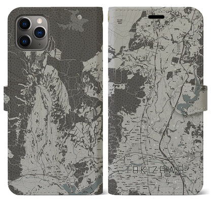 【滝沢（岩手県）】地図柄iPhoneケース（手帳タイプ）モノトーン・iPhone 11 Pro Max 用