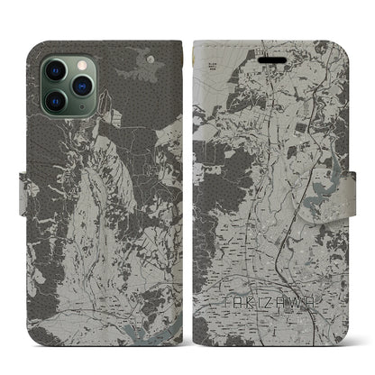 【滝沢（岩手県）】地図柄iPhoneケース（手帳タイプ）モノトーン・iPhone 11 Pro 用