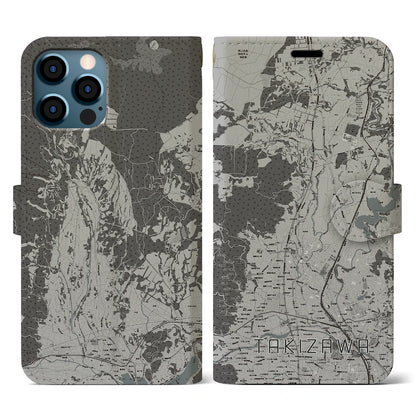 【滝沢（岩手県）】地図柄iPhoneケース（手帳タイプ）モノトーン・iPhone 12 / 12 Pro 用