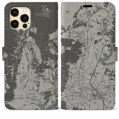 【滝沢（岩手県）】地図柄iPhoneケース（手帳タイプ）モノトーン・iPhone 12 Pro Max 用