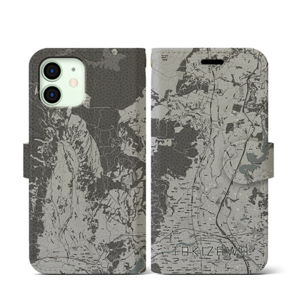 【滝沢（岩手県）】地図柄iPhoneケース（手帳タイプ）モノトーン・iPhone 12 mini 用