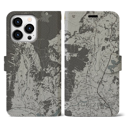 【滝沢（岩手県）】地図柄iPhoneケース（手帳タイプ）モノトーン・iPhone 13 Pro 用