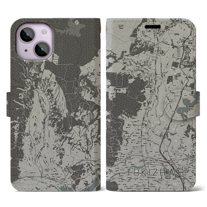 【滝沢（岩手県）】地図柄iPhoneケース（手帳タイプ）モノトーン・iPhone 14 用