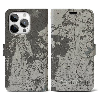 【滝沢（岩手県）】地図柄iPhoneケース（手帳タイプ）モノトーン・iPhone 14 Pro 用