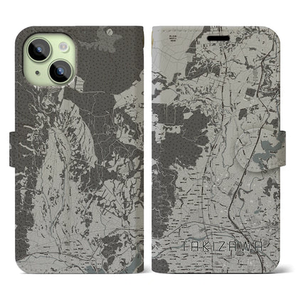 【滝沢（岩手県）】地図柄iPhoneケース（手帳タイプ）モノトーン・iPhone 15 用