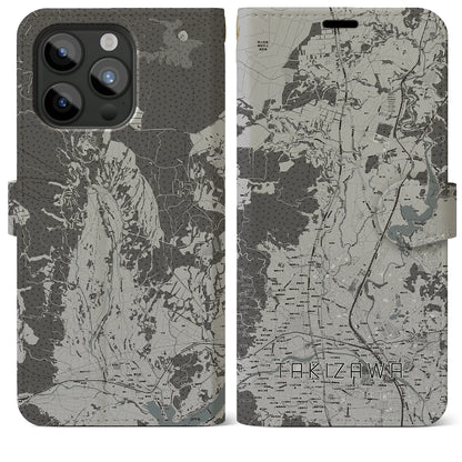 【滝沢（岩手県）】地図柄iPhoneケース（手帳タイプ）モノトーン・iPhone 15 Pro Max 用