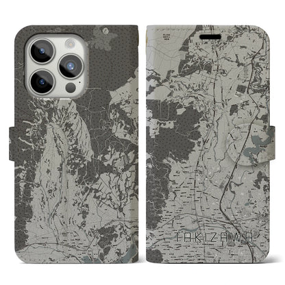 【滝沢（岩手県）】地図柄iPhoneケース（手帳タイプ）モノトーン・iPhone 15 Pro 用