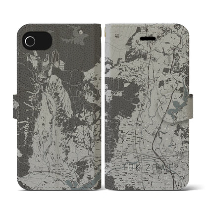 【滝沢（岩手県）】地図柄iPhoneケース（手帳タイプ）モノトーン・iPhone SE（第3 / 第2世代） / 8 / 7 / 6s / 6 用