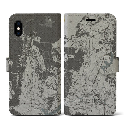 【滝沢（岩手県）】地図柄iPhoneケース（手帳タイプ）モノトーン・iPhone XS / X 用