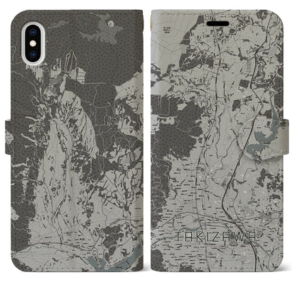 【滝沢（岩手県）】地図柄iPhoneケース（手帳タイプ）モノトーン・iPhone XS Max 用