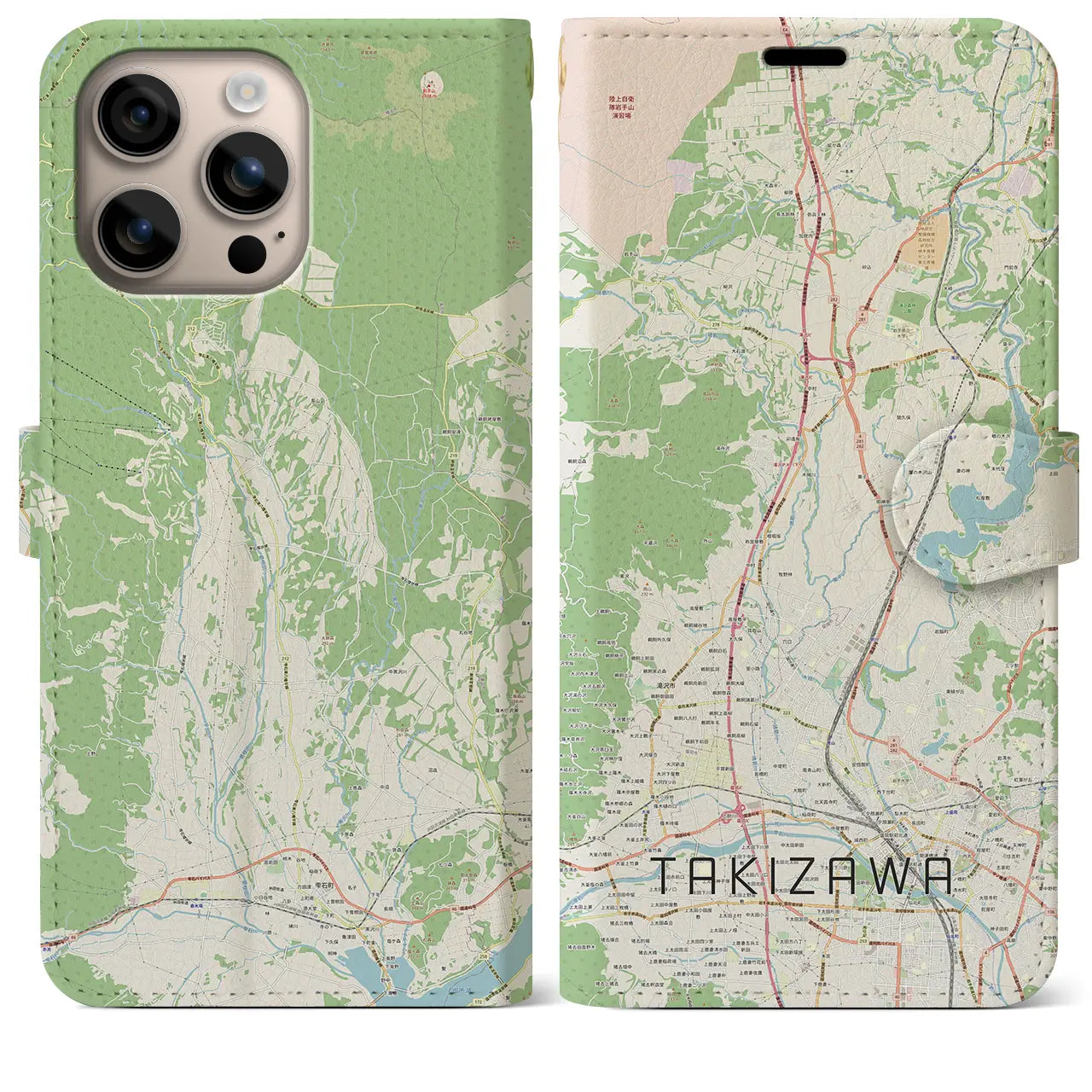 【滝沢（岩手県）】地図柄iPhoneケース（手帳タイプ）ナチュラル・iPhone 16 Plus 用