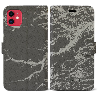 【田子（青森県）】地図柄iPhoneケース（手帳タイプ）モノトーン・iPhone 11 用