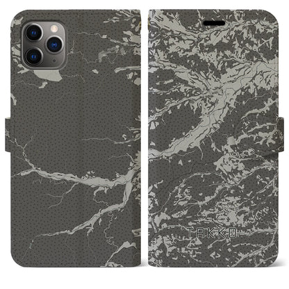 【田子（青森県）】地図柄iPhoneケース（手帳タイプ）モノトーン・iPhone 11 Pro Max 用