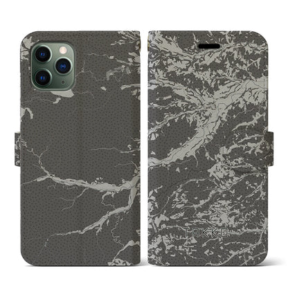 【田子（青森県）】地図柄iPhoneケース（手帳タイプ）モノトーン・iPhone 11 Pro 用